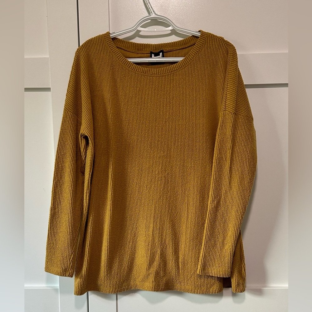 H by Bordeaux Mustard Ribbed Tunic Top with Asymmetrical Open Back - M